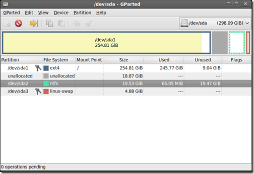 shrinking hard drive to clone your hd to ssd: gparted screen shot